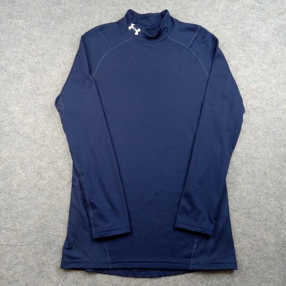 Under Armour Shirt Mens Small Navy ColdGear Fitted Mock Neck Long Sleeve Thermal