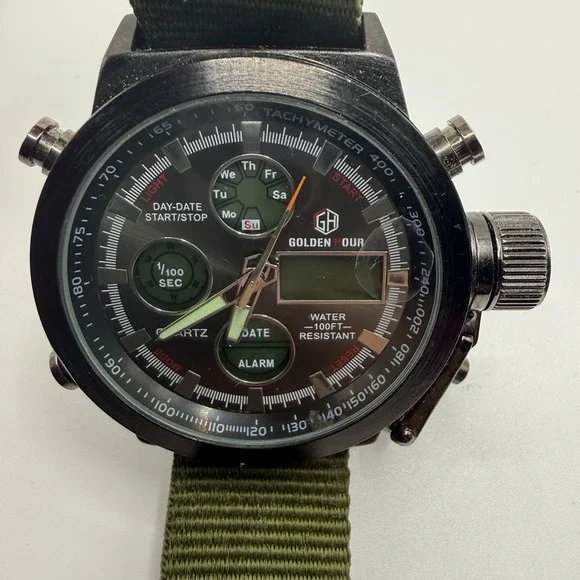 Golden Hour‎ Tactical Watch Analog Digital Chronograph Alarm Nylon Strap