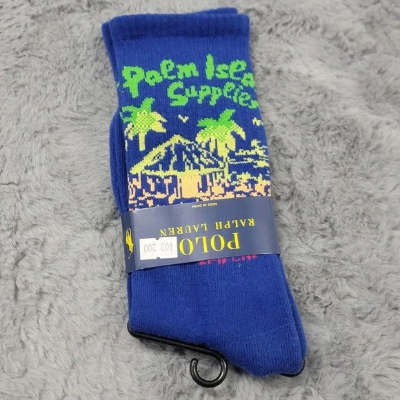 Polo Ralph Lauren Socks Mens 6-12.5 Blue Palm Island Supplies Beach Mid Calf