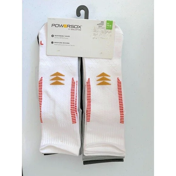 Mens PowerSox Goldtoe Ankle Socks 6 Pr Sz L 6-12.5 Wicking Arch Sports Series