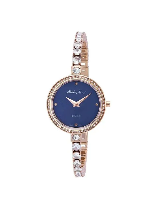NWT Mathey-Tissot Infinity Quartz Diamond Crystal Blue Dial Ladies Watch