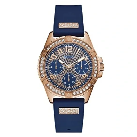 NEW GUESS Rose Gold-Tone Blue Women's Watch
