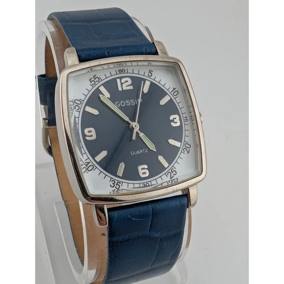 Gossip Watch Women 31mm Silver Case Blue Leather‎ Band- New Battery