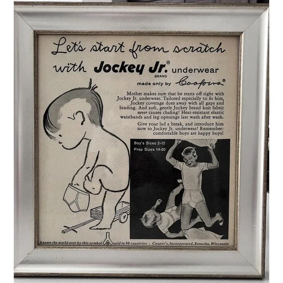 1950s Print Advertisement Jockey Jr. Underpants By Cooper Inc. Silver Wood Frame