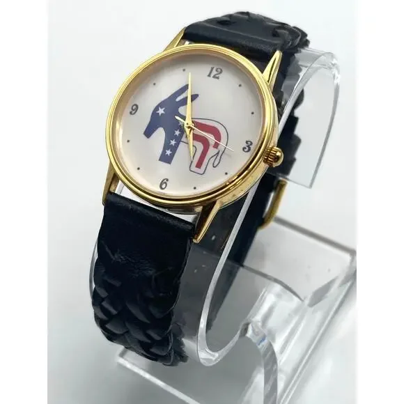 VTG 23kt Plated Unisex Watch 32mm Unique Political Fresh Battery - Adjustable WR