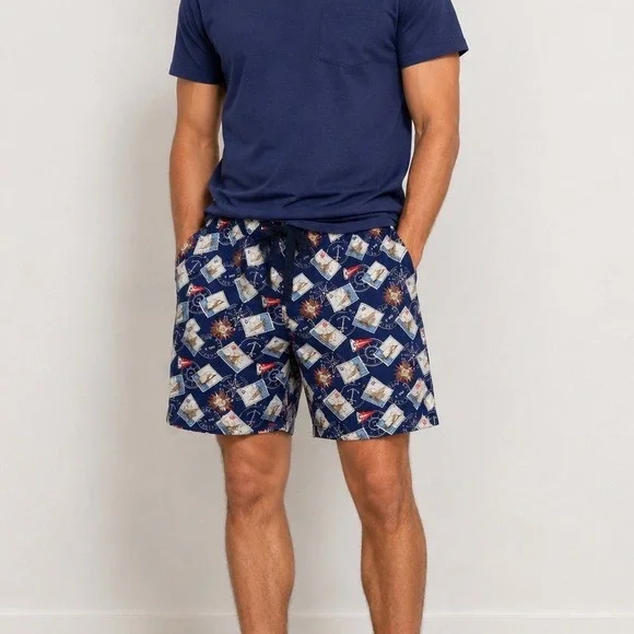 Chaps‎ Mens Nautical Sailboat Print Shorts Blue Cotton Sleepwear Lounge Preppy L