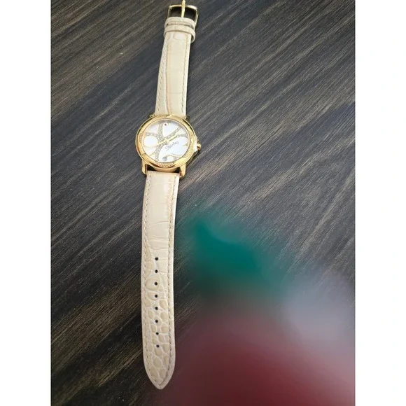 Stuhrling Original Womens Swiss Quartz Gold Tone Crystal Leather Watch 50M Water