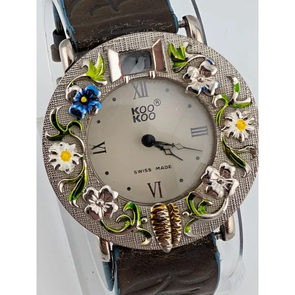 Koo Koo Swiss Watch Birds Moving in Window 37mm Case‎ Leather Band- New Battery