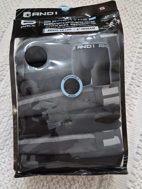 AND1 Black and Gray Mesh Performance Stretch Boxer Briefs Small 6