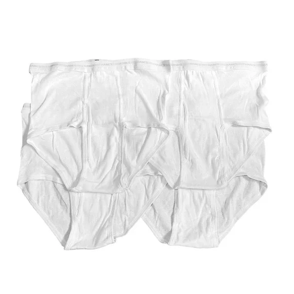4 VTG Hanes 42 100% Cotton White Briefs 3 Grey Gray Stripe Waistband 80s 90s