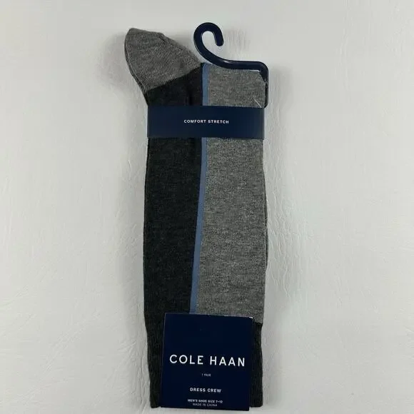 Cole Haan Gray Colorblock Dress Crew Socks Comfort Stretch Men’s 7-12 NWT