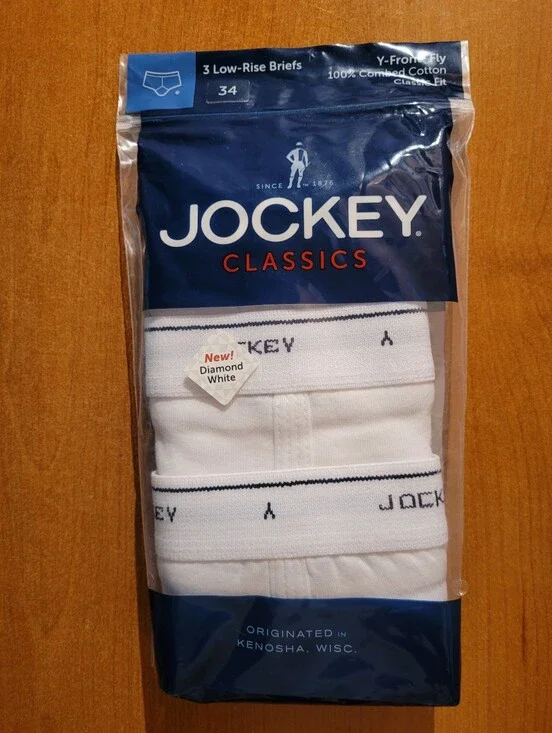 Jockey Classics Men’s White Low-Rise Briefs – 3-Pack Size 34 New