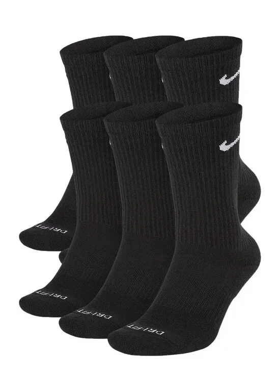 Nike Everyday Plus Cushion Crew Socks 6 Pack Black Dri-FIT Men's Size 6-8 New