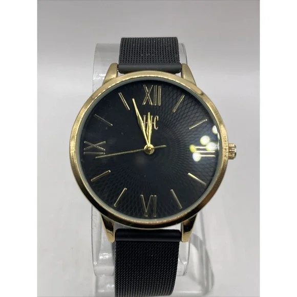 I.N.C. Women's Quartz Watch Gold Case Black Mesh Metal‎ Band- New Battery