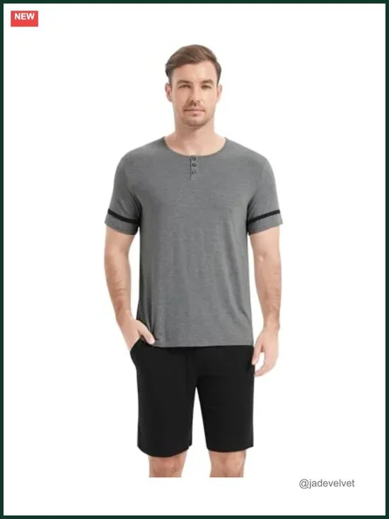 Men's Pajama Set - Bamboo Viscose Short Sleeve Pjs with Shorts