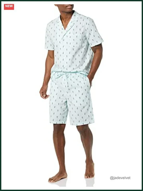Men's Cotton Stretch Poplin Notch Collar Short Pajama Set Sleepwear