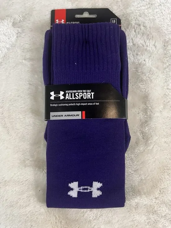 Under Armour All Sport Socks Unisex Sz L Purple HeatGear Over The Calf