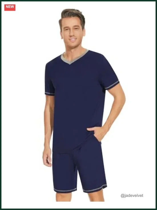 Men's Bamboo Viscose Pajama Set Short Sleeve V-Neck Sleepwear