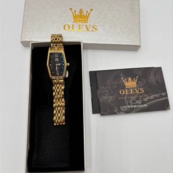 NEW OLEVS Women's Gold Stainless‎ Steel Watch – Black Dial