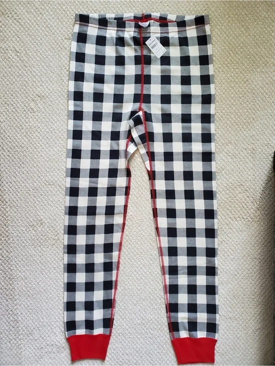 Hanna Andersson Black & White Buffalo Check pajamas with Red Trim