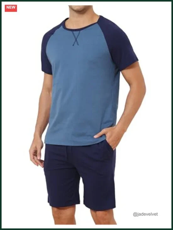 Men's Cotton Pajama Set Short Sleeve Shorts Lightweight Sleepwear Loungewear