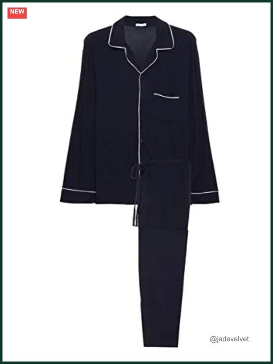 Men's Long Sleeve Modal Pajama Set - Relaxed Fit, Button Down, Piped Trim