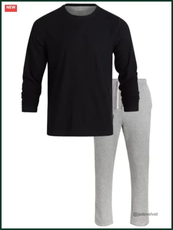 Men's Thermal Pajama Set - 2 Piece Lounge Set with Long Sleeve Top and