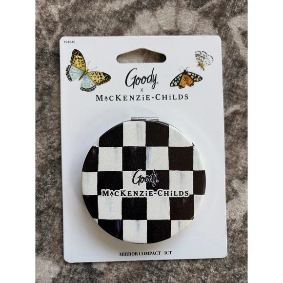 MacKenzie Childs & Goody Courtly Check Compact Mirror Black White  BRAND NEW