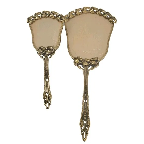 Antique 24kt Gold-Plated‎ Vanity Dresser Set with Hand Mirror and Brush
