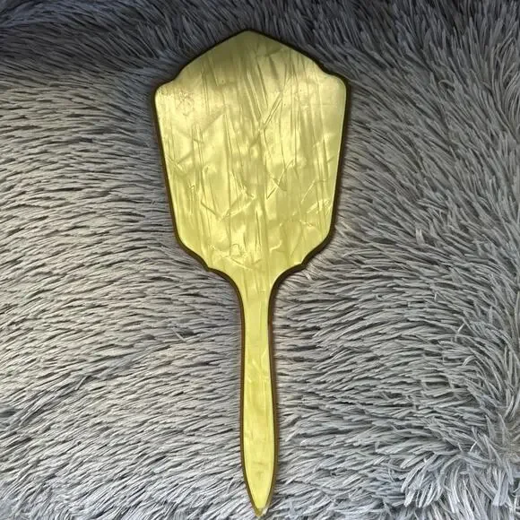 Vintage Art Deco Celluloid Hand Mirror Butterscotch Yellow Pearlized Vanity