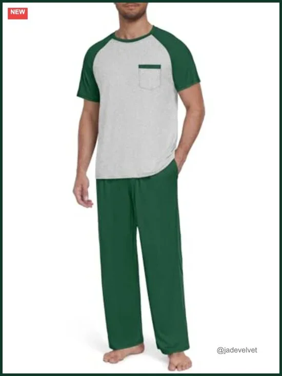 Short Sleeve Pajama Set with Pocket - Lightweight Sleepwear for Men
