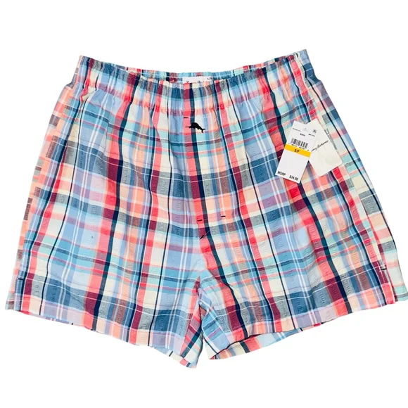 Tommy‎ Bahama Mens Small Plaid Cotton Boxers Shorts NWT Red White Blue