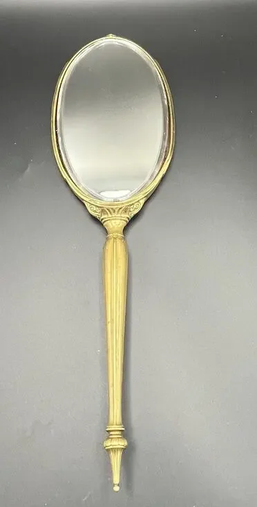 Vintage 1930s George Webster Co MIR-A-GOLD 24K Gold Plated Hand Vanity Mirror