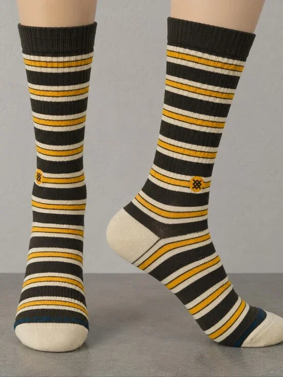 Stance Casual Striped Socks - Olive Green, Yellow, Cream, Mens L 9-13, Cotton
