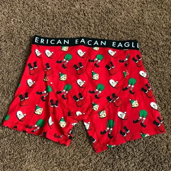 American Eagle Mens XL Red Santa‎ Elf Holiday Boxer Briefs Christmas Underwear