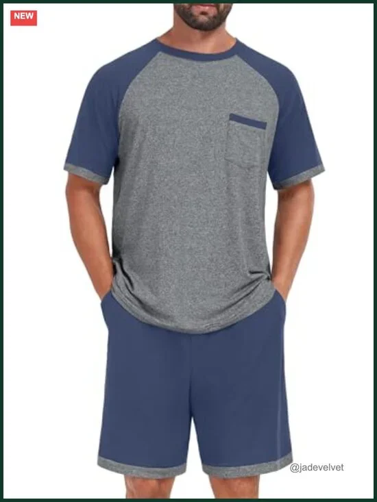 Men's Pajama Set Lightweight Summer Sleepwear Short Sleeve Loungewear with