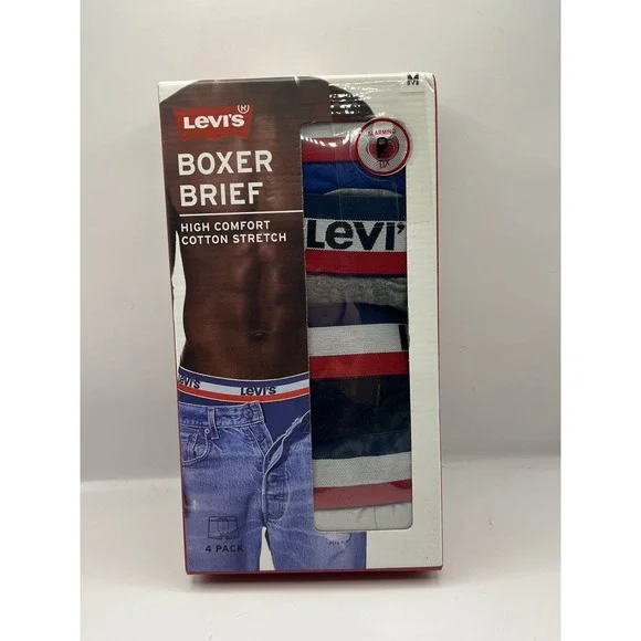 Levis Mens Boxer Briefs‎ 4-Pack Medium Underwear Cotton Stretch Colors Assorted