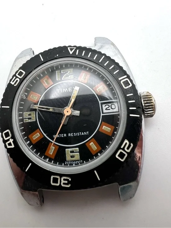 Timex Black and Orange Accented Dive-Style Watch Head
