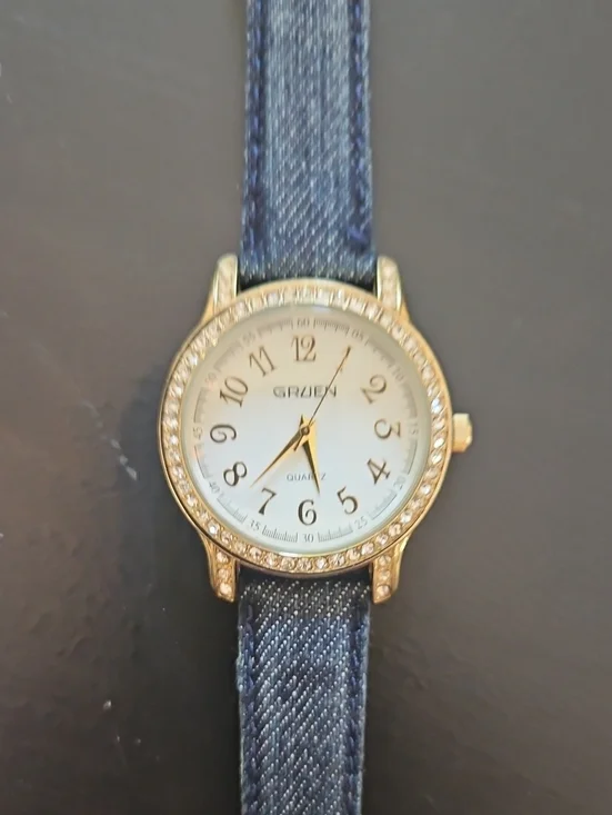 GRUEN Women's Gold-Tone Crystal Accent Watch with Blue Strap
