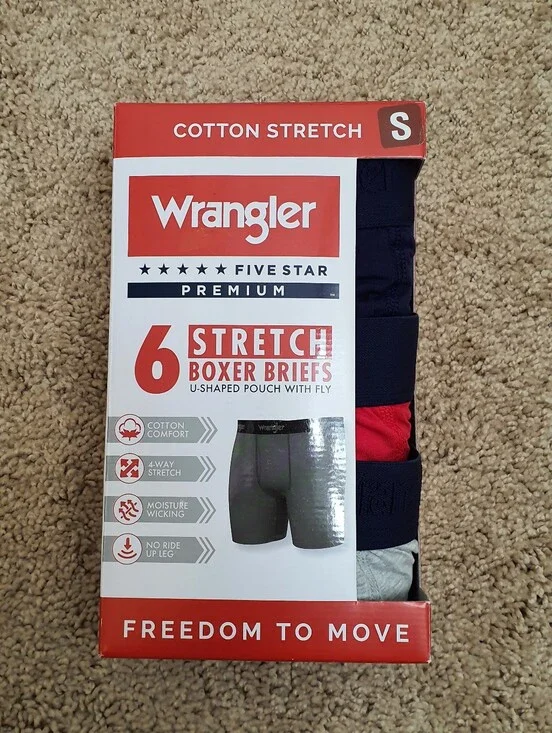 Wrangler 6 Stretch Boxer Briefs  Size Small U-Shaped Pouch Fly Cotton No Ride Up