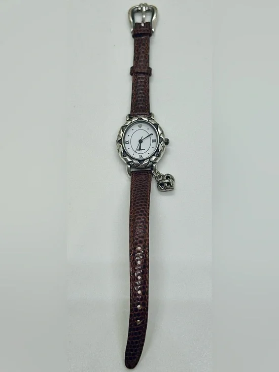 Brighton Vintage Carmel Women’s Quartz Watch Brown Leather Strap Heart Toggle