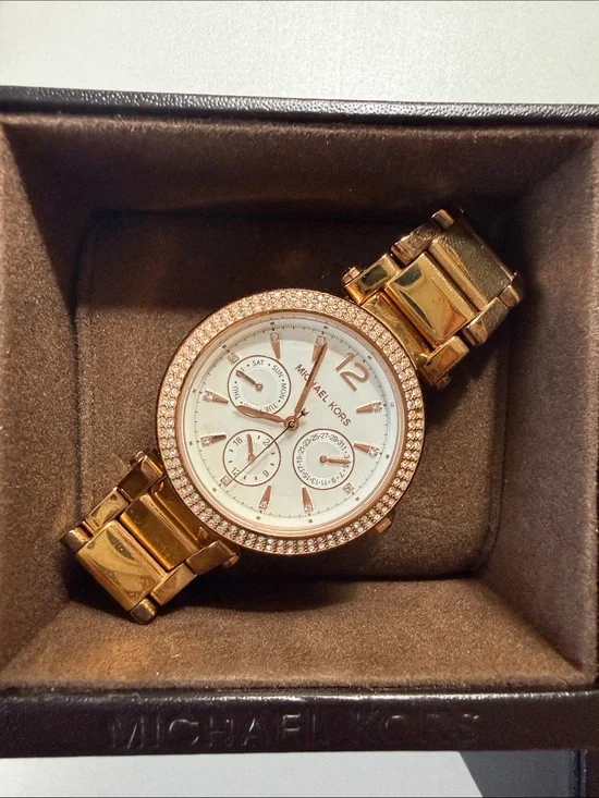 Michael Kors Rose Gold Tone Crystal-Trim Women's Watch with White Dial