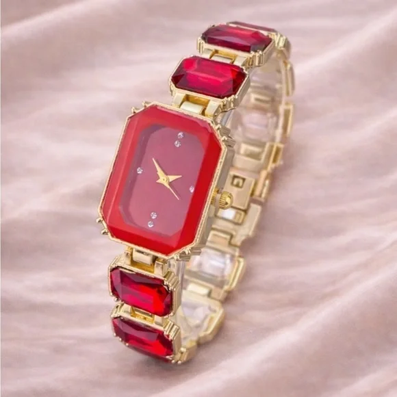 Ruby Red Crystal Gemstone Watch