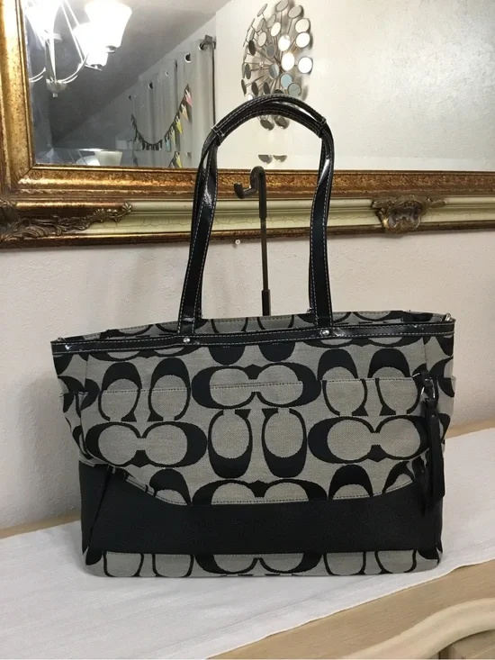 Coach COACH Signature Stripe Jacquard Diaper Baby Bag Tote Purse F19202