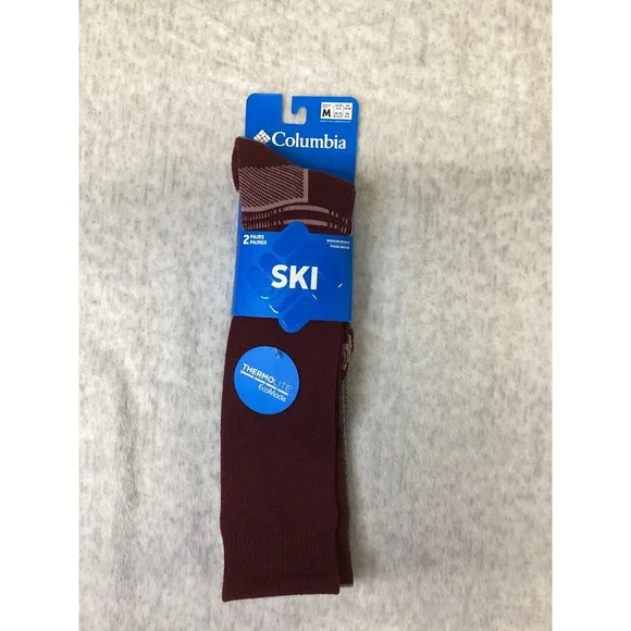 Columbia 2 Pack Ski Over-The-Calf Socks Red Grey Medium Thermolite EcoMade NEW