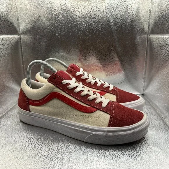 Size 10 Vans Off The Wall‎ Low Top Red White Mens Athletic Sneakers 500714