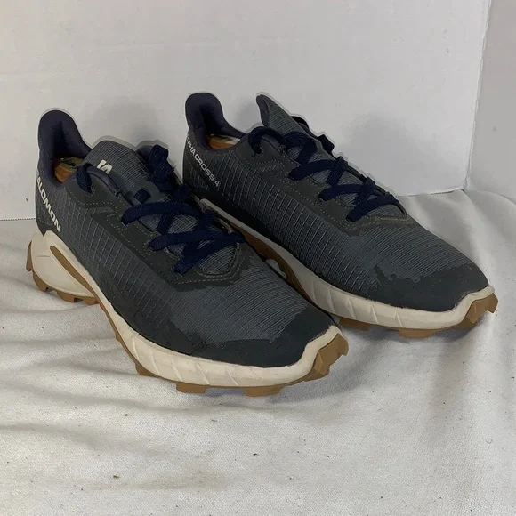 Salomon Men's ‘Alphacross 4’ Dark Gray and Navy Trail Sneakers