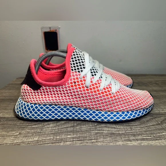 adidas Men's Coral Pink Mesh Sneakers with Blue Midsole