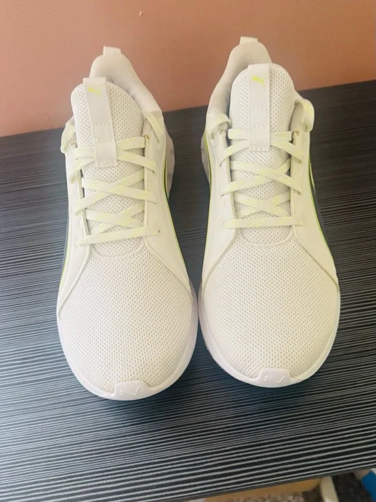 Puma Off-White Athletic Sneakers with Lime Highlights