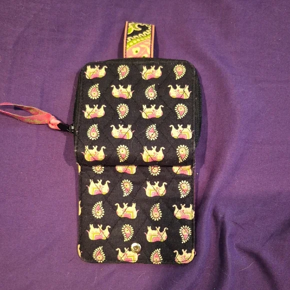 Vera Bradley Black and Pink Elephant Phone wallet